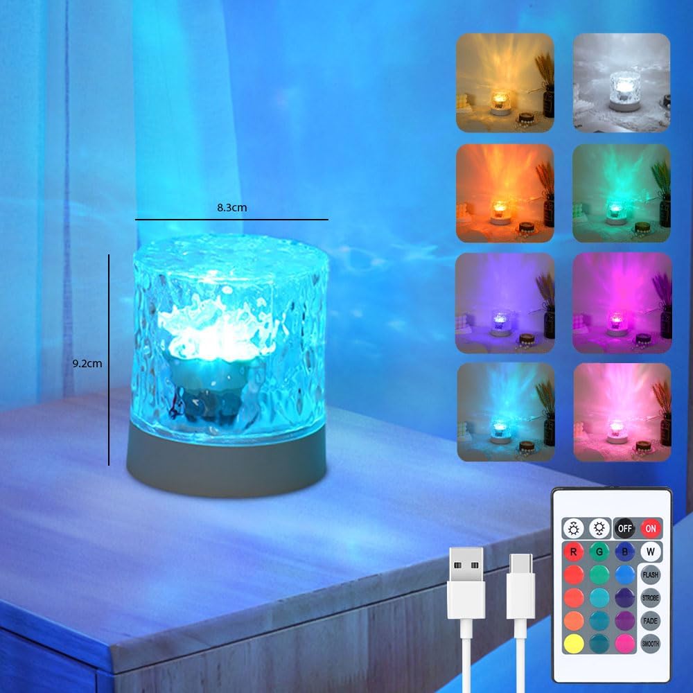 Water Ripple Lamp | 16-Color Rotating LED Night Light with Remote