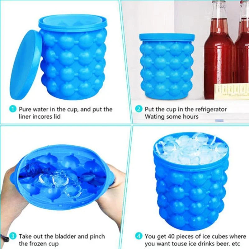 Silicone Ice Genie Cube Maker | 2-in-1 Ice Bucket Mold | Portable Soft Silicone Ice Cube Maker for Travel & Outdoor