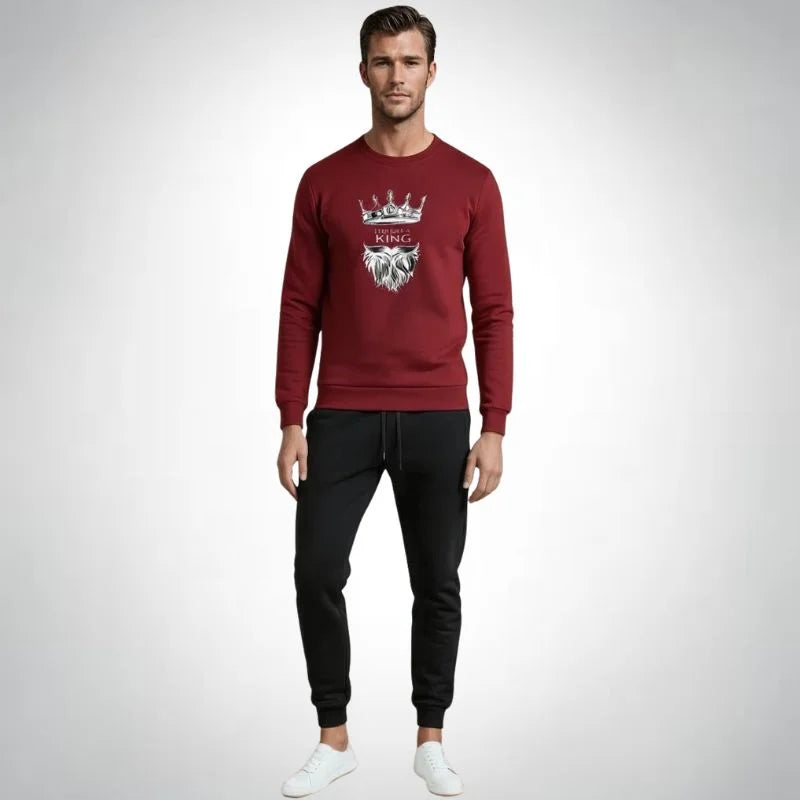 KING Printed Maroon Tracksuit Sweatshirt & Trouser | Warm & Comfortable Winter Wear | Medium
