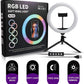 MJ26 RGB LED Ring Light 26cm with Tripod, Phone Holder & 360° Color Modes