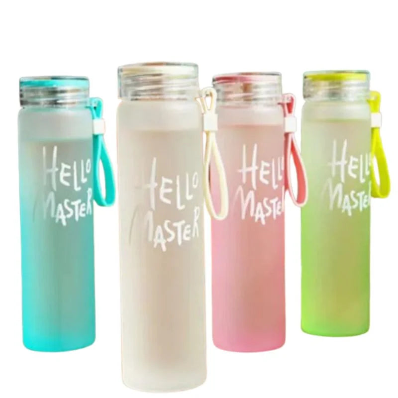 White Frosted Glass Water Bottle  |  Leak-Proof Insulated Bottle with Hello Master Decal Logo | 400ml