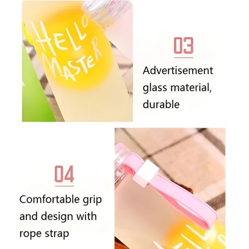 Green Frosted Glass Water Bottle  |  Leak-Proof Insulated Bottle with Hello Master Decal Logo | 400ml