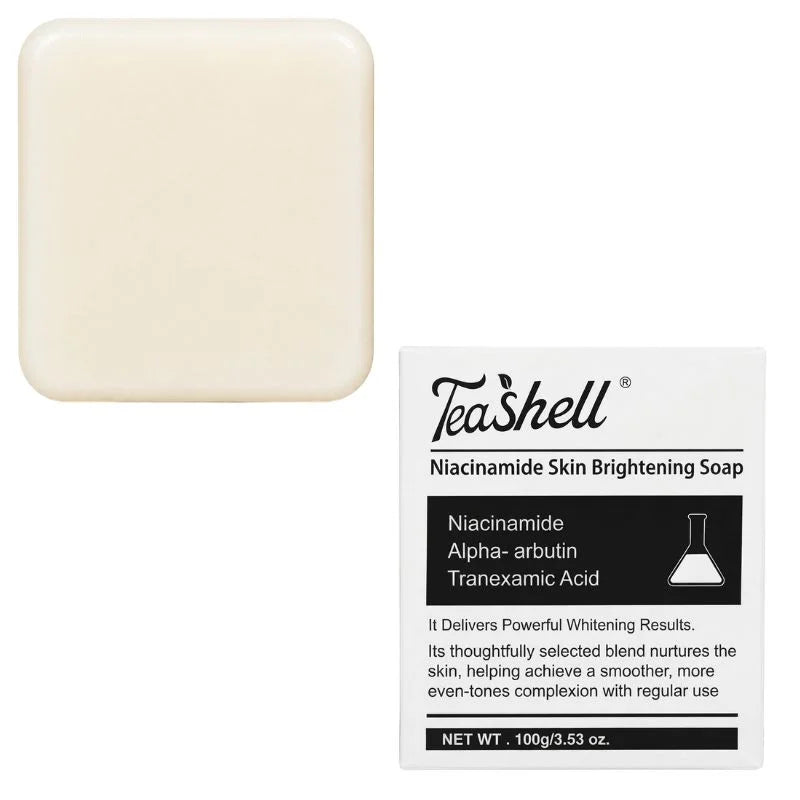 TeaShell Niacinamide Skin Brightening Soap | Face & Body Brightening Bar with Niacinamide, Alpha Arbutin & Tranexamic Acid | Deep Cleansing Formula | For Men & Women | 100g