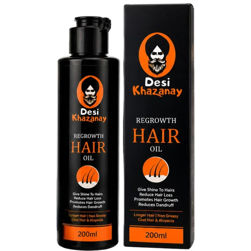 Desi Khazanay Regrowth Hair Oil | Herbal Hair Growth Oil with 25+ Herbs, Cold-Pressed Oils & Essential Oils | Scalp Nourishment & Hair Care | For Men & Women