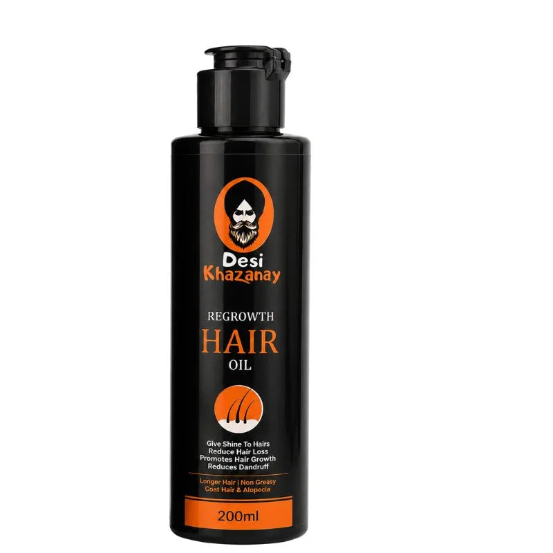 Desi Khazanay Regrowth Hair Oil | Herbal Hair Growth Oil with 25+ Herbs, Cold-Pressed Oils & Essential Oils | Scalp Nourishment & Hair Care | For Men & Women