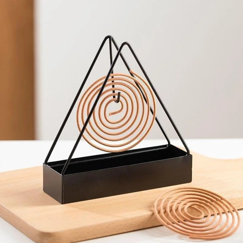 Triangle-Shaped Iron Mosquito Coil Holder | Creative Hanging & Standing Incense Burner | Durable Metal Design | Black | Pack of 1