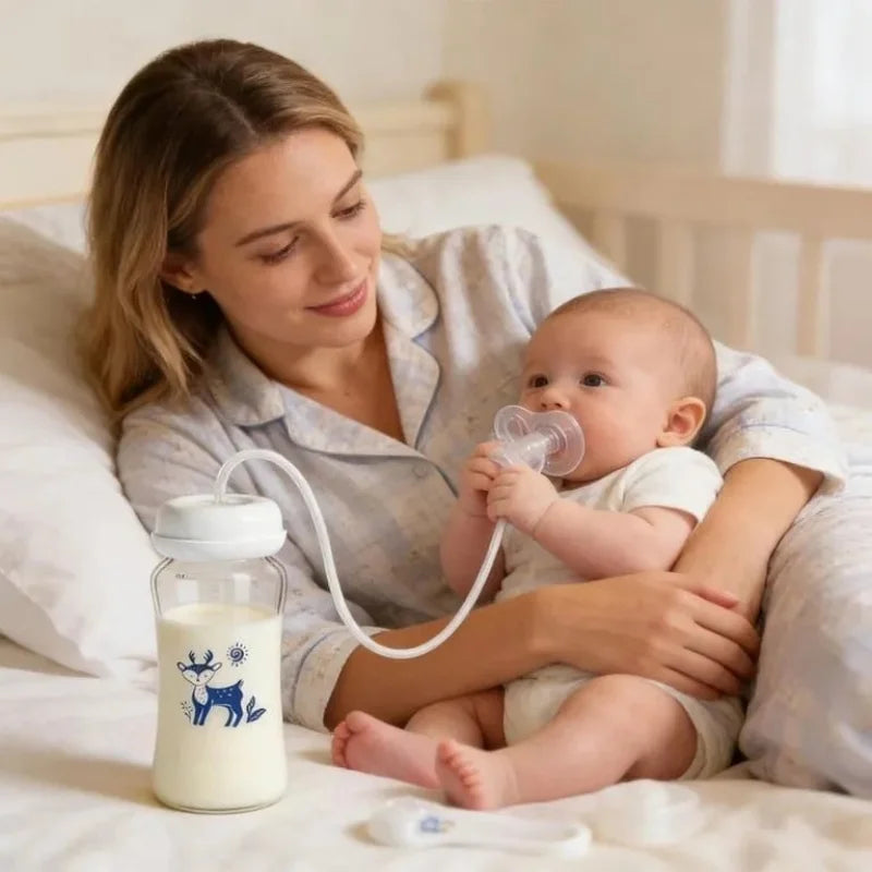 Hands-Free Baby Feeding Bottle  | BPA-Free Anti-Colic Baby Milk Bottle with Silicone Straw | Leak-Proof Standard Neck Bottle |240ML