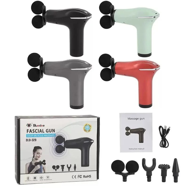 Fascial Tissue Massage Gun | Model BLD-329 | Rechargeable Massage Gun | LCD Display | 4 Massage Heads for Muscle Recovery & Pain Relief
